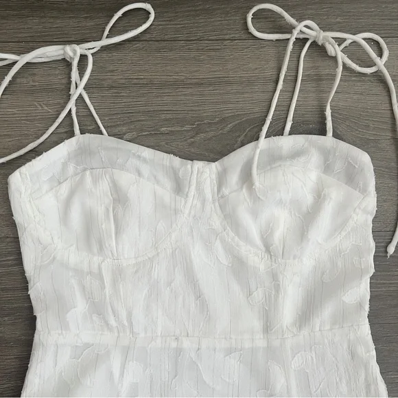 Lulus Loveliest Looks Midi Dress XS White Floral Jacquard Metallic Cottagecore - Picture 5 of 11